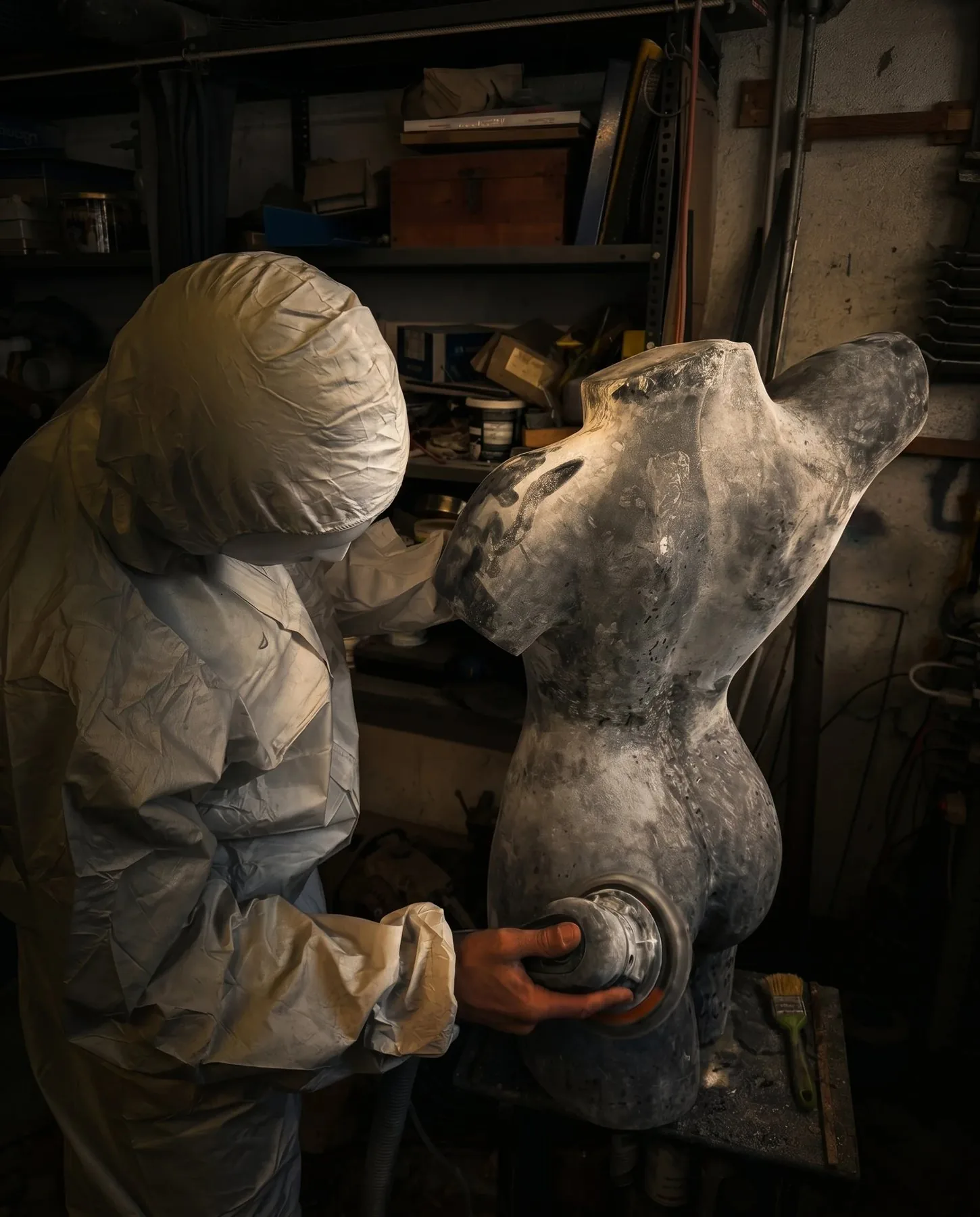 L'artista al lavoro nell'atelier — lavorazione di una scultura